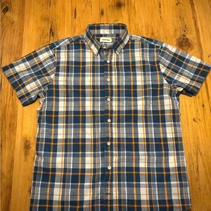 Taylor Stitch Short Sleeve California Blue and Orange Casual Button Down Shirt